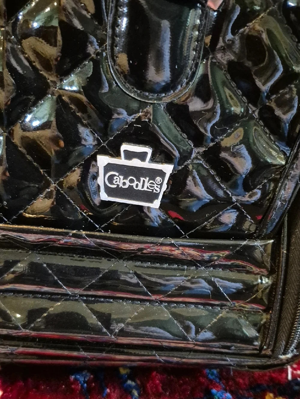 Caboodles Black Quilted Patent Makeup Case Multi Compsrtments.